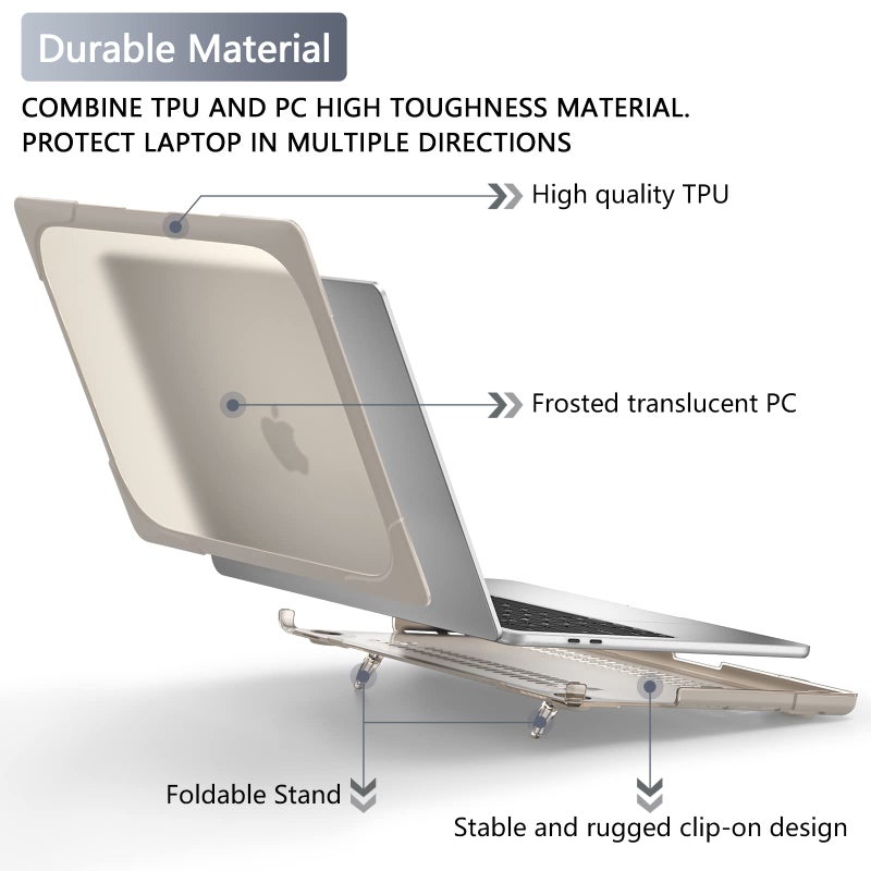 Batianda Heavy Duty Case for MacBook Pro 13 inch M1/M2 Chip 2022 2020 Model A2338 A2289 A2251, Ergonomic Foldable Kickstand (Holds 22lbs) Matte Translucent Protective Cover Keyboard Skin, Khaki - Image 4